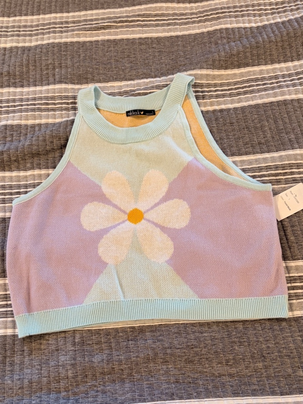 NWT Daisy Knit Crop Tank - Pastel Lilac & Mint Women’s Size Large